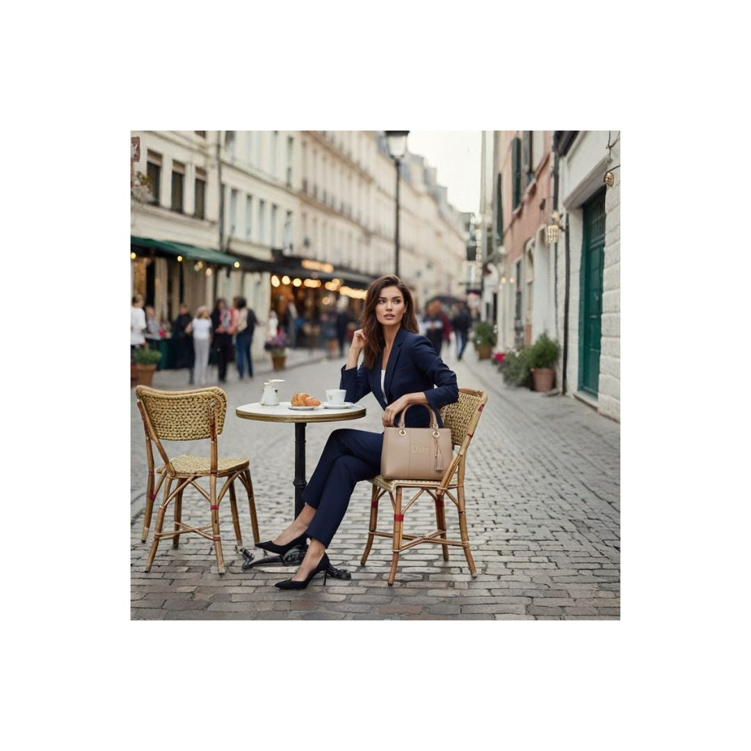 Elegant Structured Tote Handbag with Tassel Charm