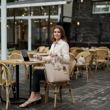 Women’s Classic Lock Tote Handbag – Beige