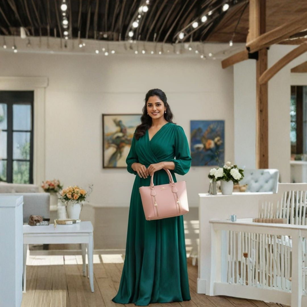 Women’s Elegant Zip Tote Handbag – Blush Pink