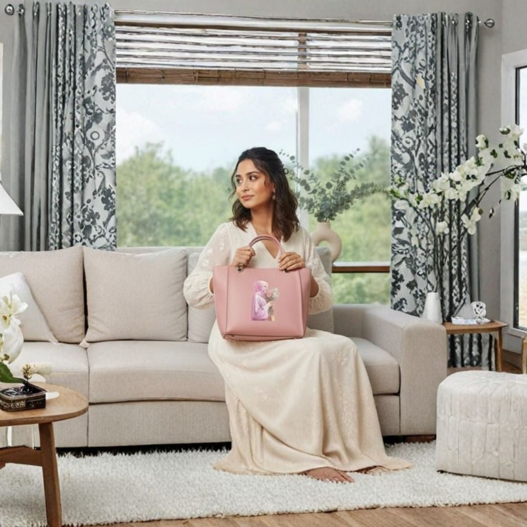 Pink Hijab‑Style Floral Tote Bag