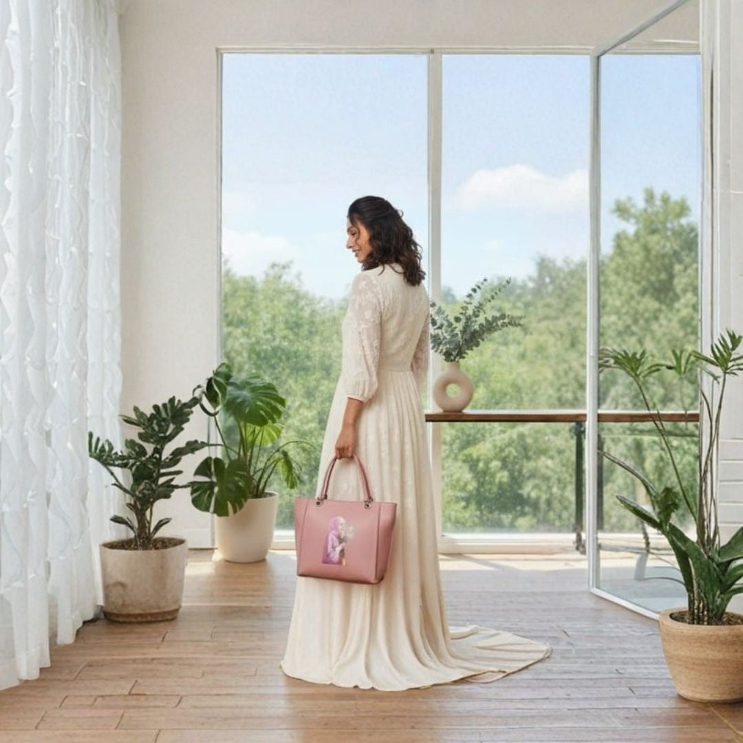 Pink Hijab‑Style Floral Tote Bag