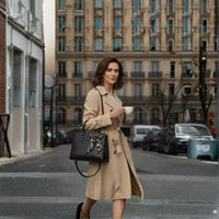 Elegant Embossed Floral Tote Handbag with Scarf Detail