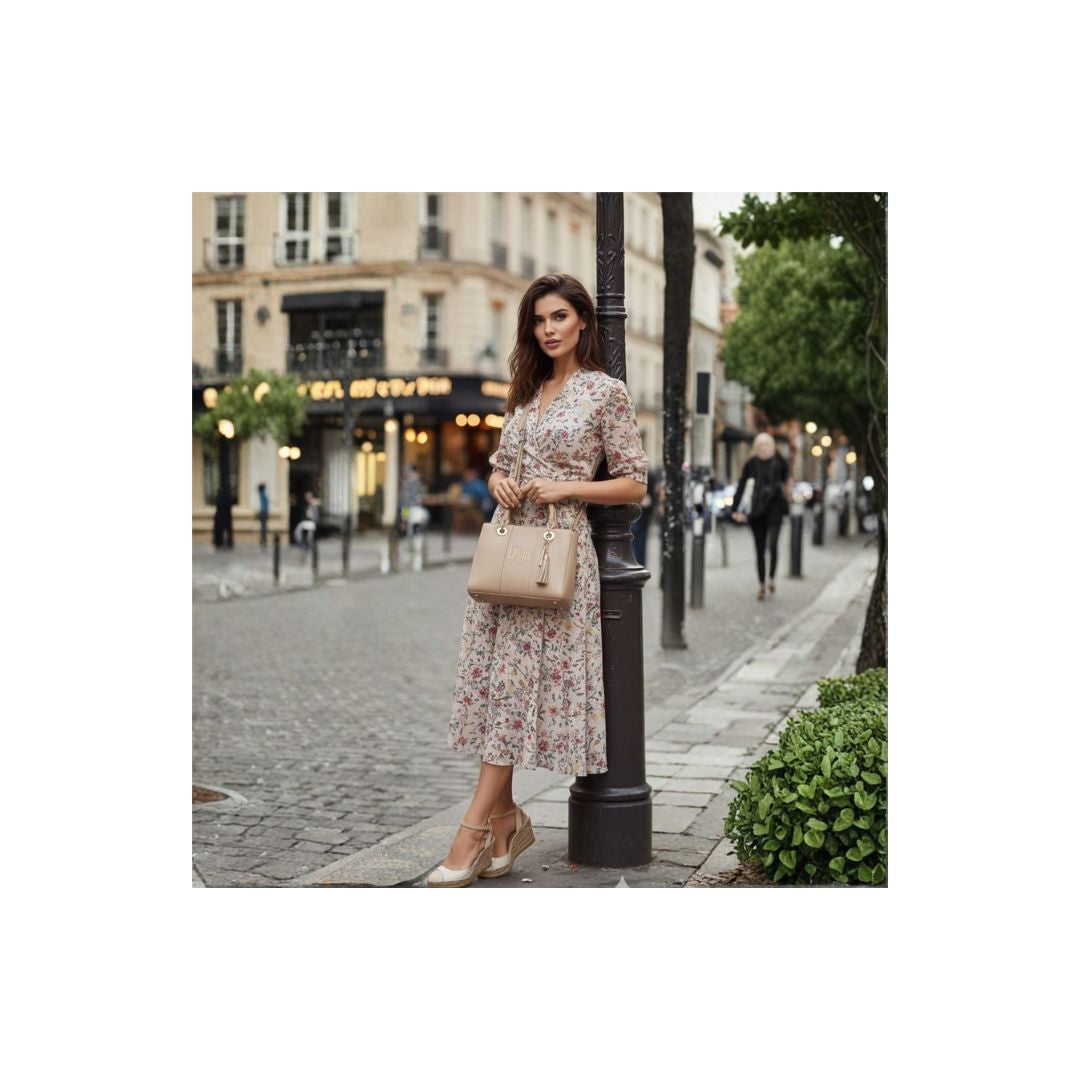 Elegant Structured Tote Handbag with Tassel Charm