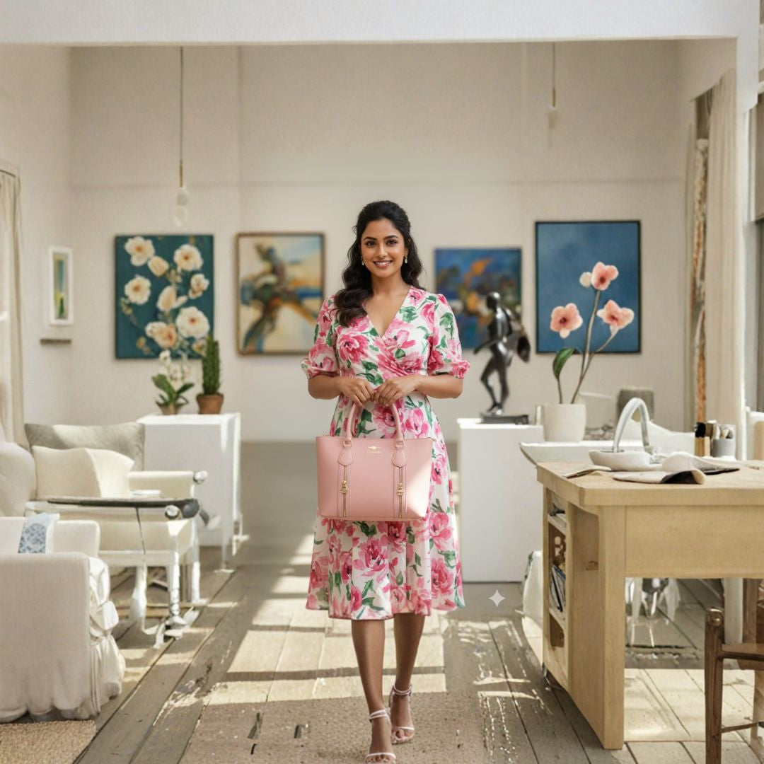 Women’s Elegant Zip Tote Handbag – Blush Pink