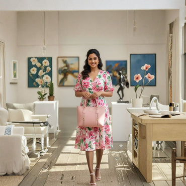 Women’s Elegant Zip Tote Handbag – Blush Pink