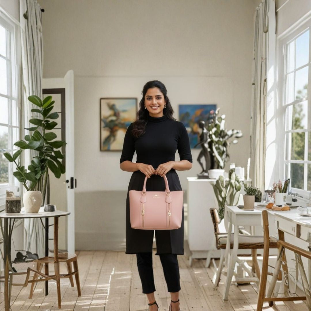 Women’s Elegant Zip Tote Handbag – Blush Pink