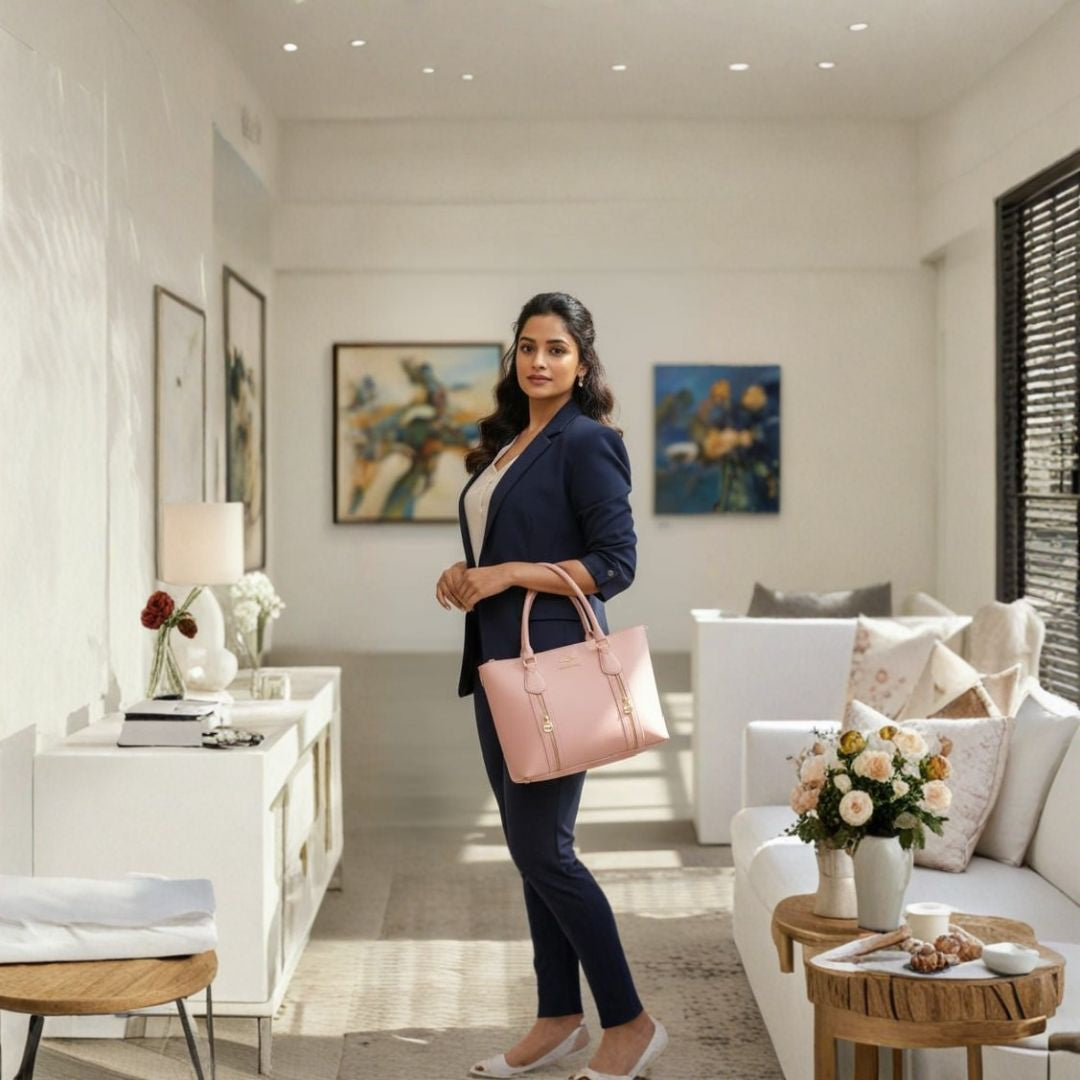 Women’s Elegant Zip Tote Handbag – Blush Pink