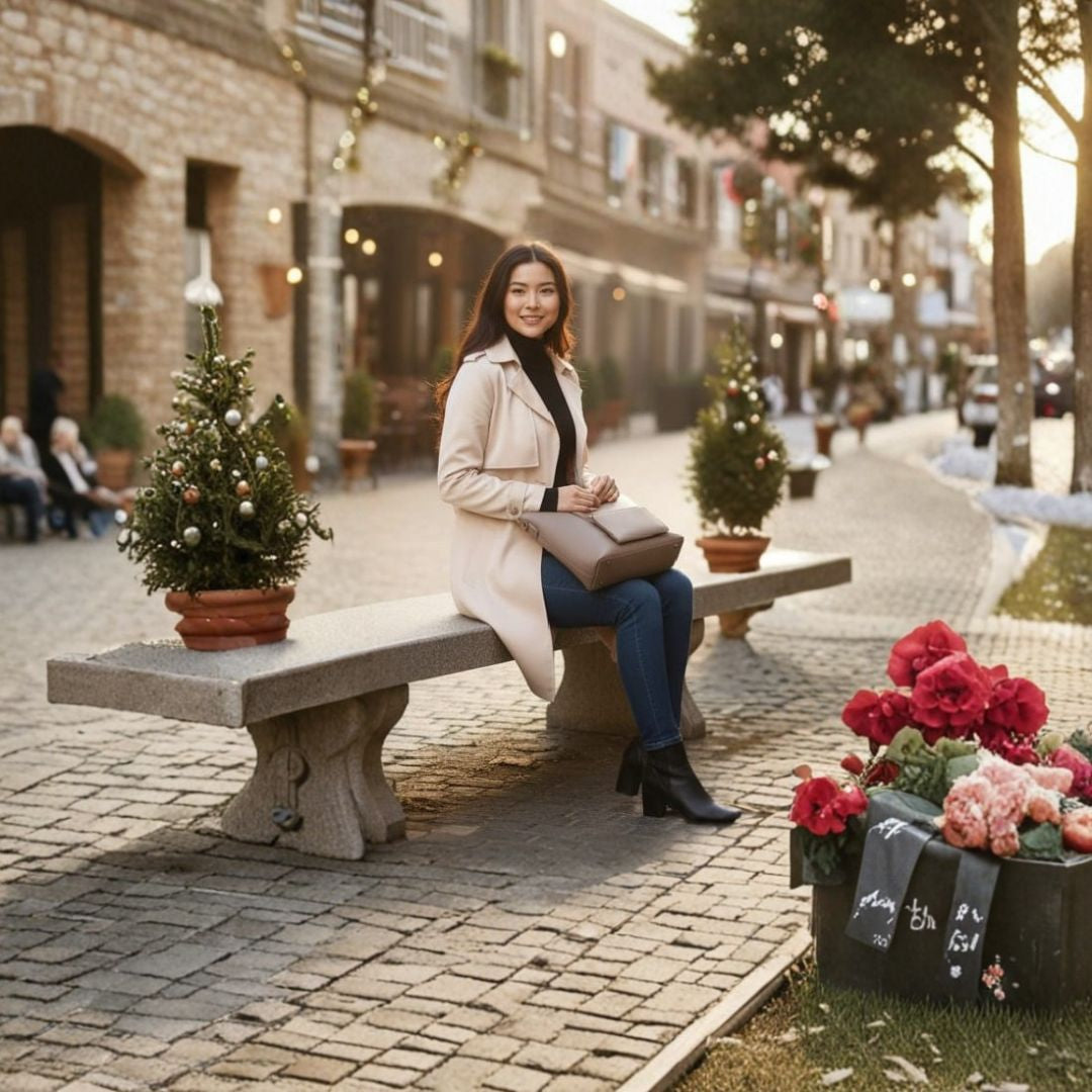 Women’s Chain Handle Tote Bag with Pouch – Taupe