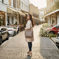 Women’s Chain Handle Tote Bag with Pouch – Taupe