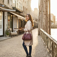 Women’s Classic Lock Tote Bag with Mini Pouch – Maroon