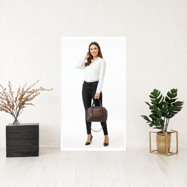 Classic Checkered Leather Shoulder Tote Bag