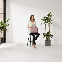 Pink Grid‑stitched Leather Handbag with Metal Handle