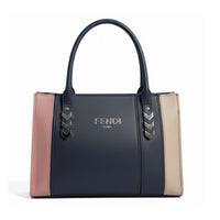 Fendi Roma Black Leather Handbag with Pink & Beige Side Panels