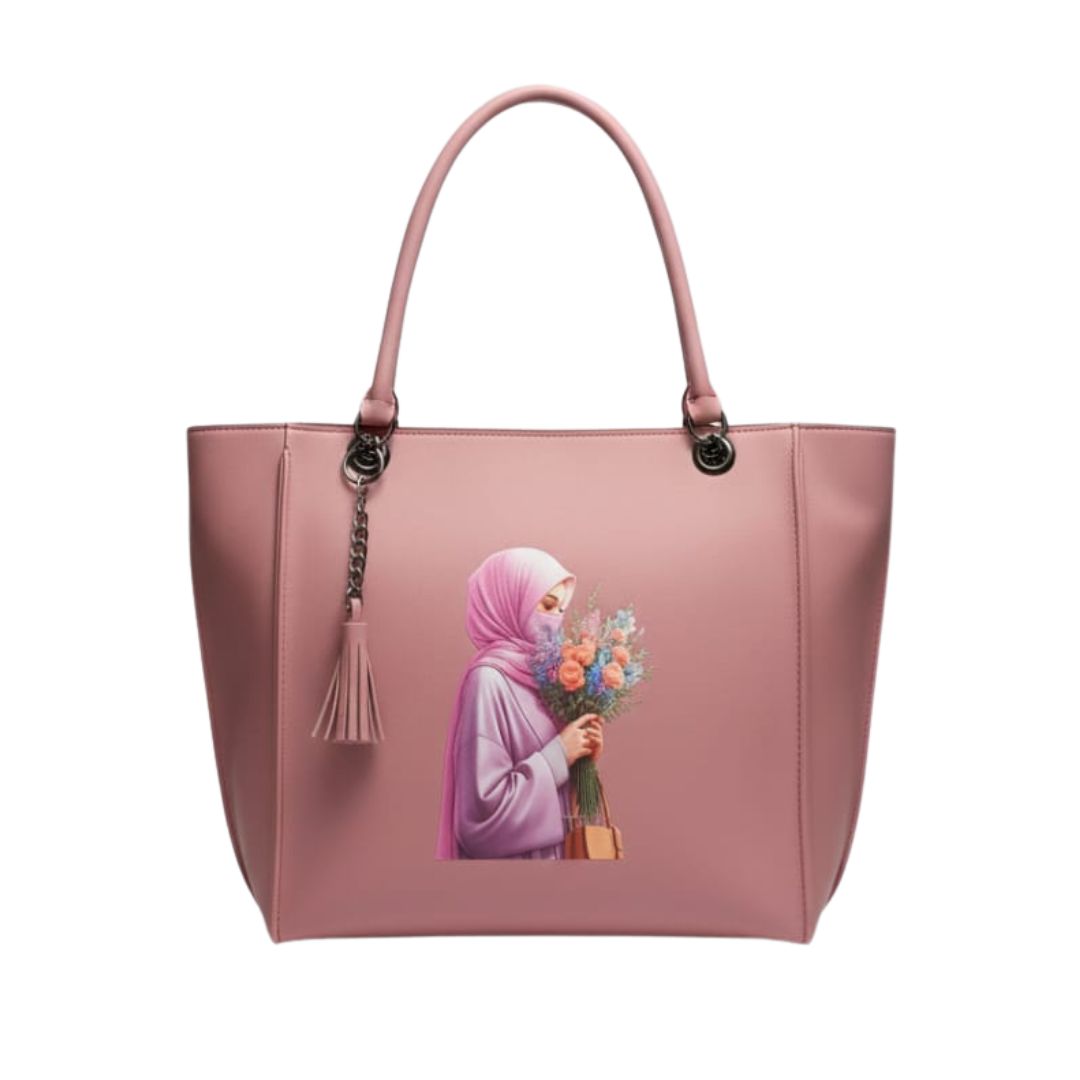 Pink Hijab‑Style Floral Tote Bag