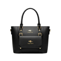 Black SSDAISHU Kangaroo Logo Leather Tote Handbag