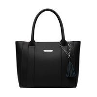 The Signature Black Tassel & Chain Tote Bag | Structured Faux Leather Handbag