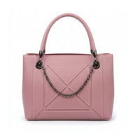 Pink Structured Tote Handbag with Chain Detail