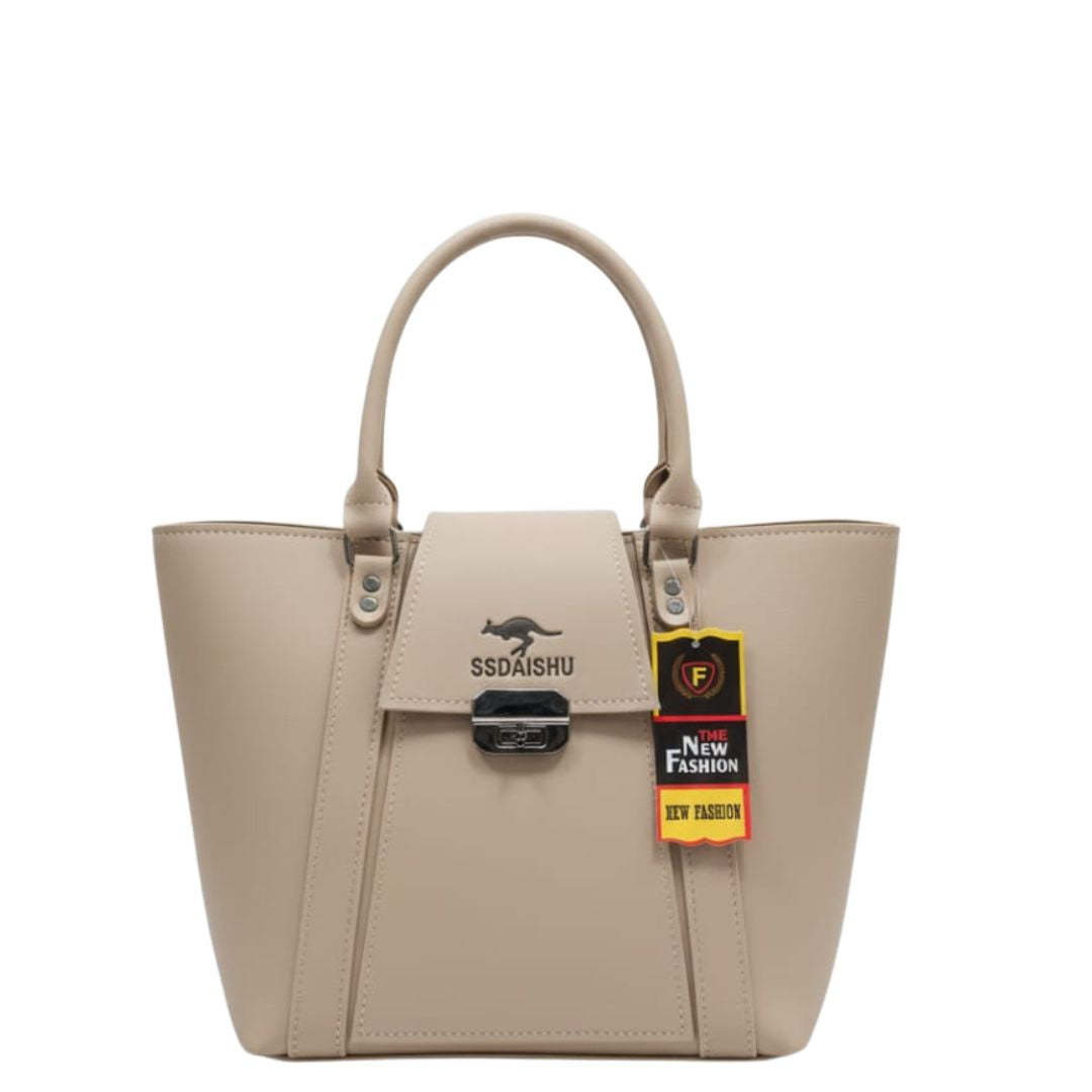 Women’s Classic Lock Tote Handbag – Beige
