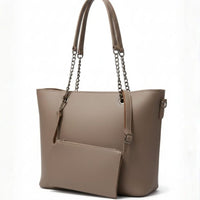 Women’s Chain Handle Tote Bag with Pouch – Taupe