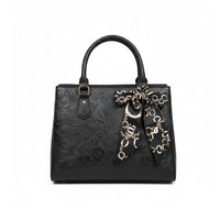 Elegant Embossed Floral Tote Handbag with Scarf Detail