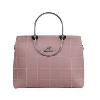 Pink Grid‑stitched Leather Handbag with Metal Handle